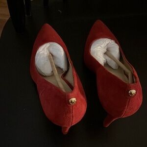 Elegant Red Suede Flats with Gold Accent
